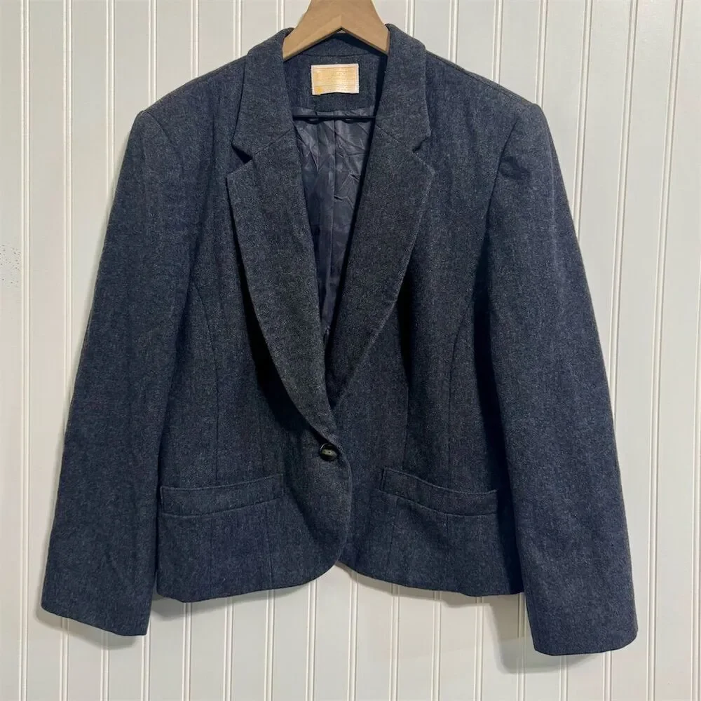 Vintage Pendleton Wool Blazer Jacket Charcoal Grey 14 Made‎ in USA Dark Academia
